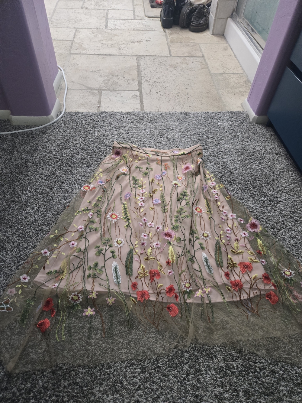 Embroidered Floral Sheer Midi Skirt - Blush Pink - Picture 11 of 16